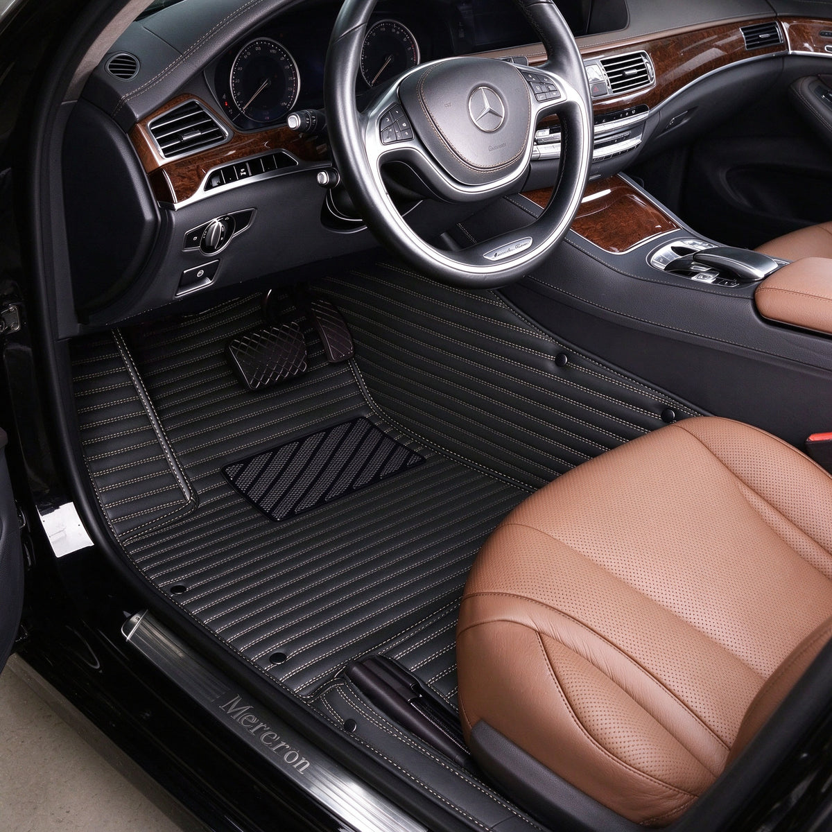 STRIPED CAR FLOOR MATS – SINGLE LAYER, CUSTOM-FIT ALL-WEATHER